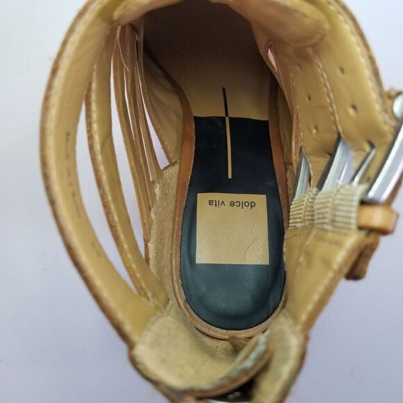 Dolce Vita Anthropologie Tan Brown Leather Helsa Caged Buckle Ankle Bootie 6.5 - Picture 10 of 12